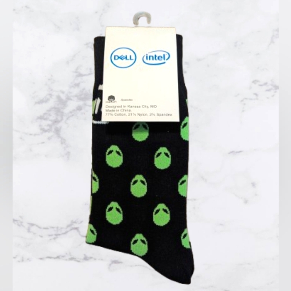 NEW Dell Alienware Men's Black Socks Green Alien Design OS